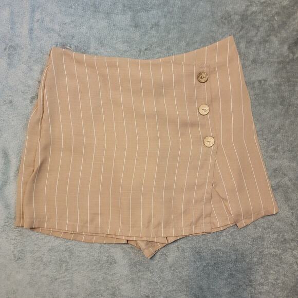 Haute Monde Pants - Haute Monde Skort Women's L Camel Tan Striped Faux Wrap minimalist